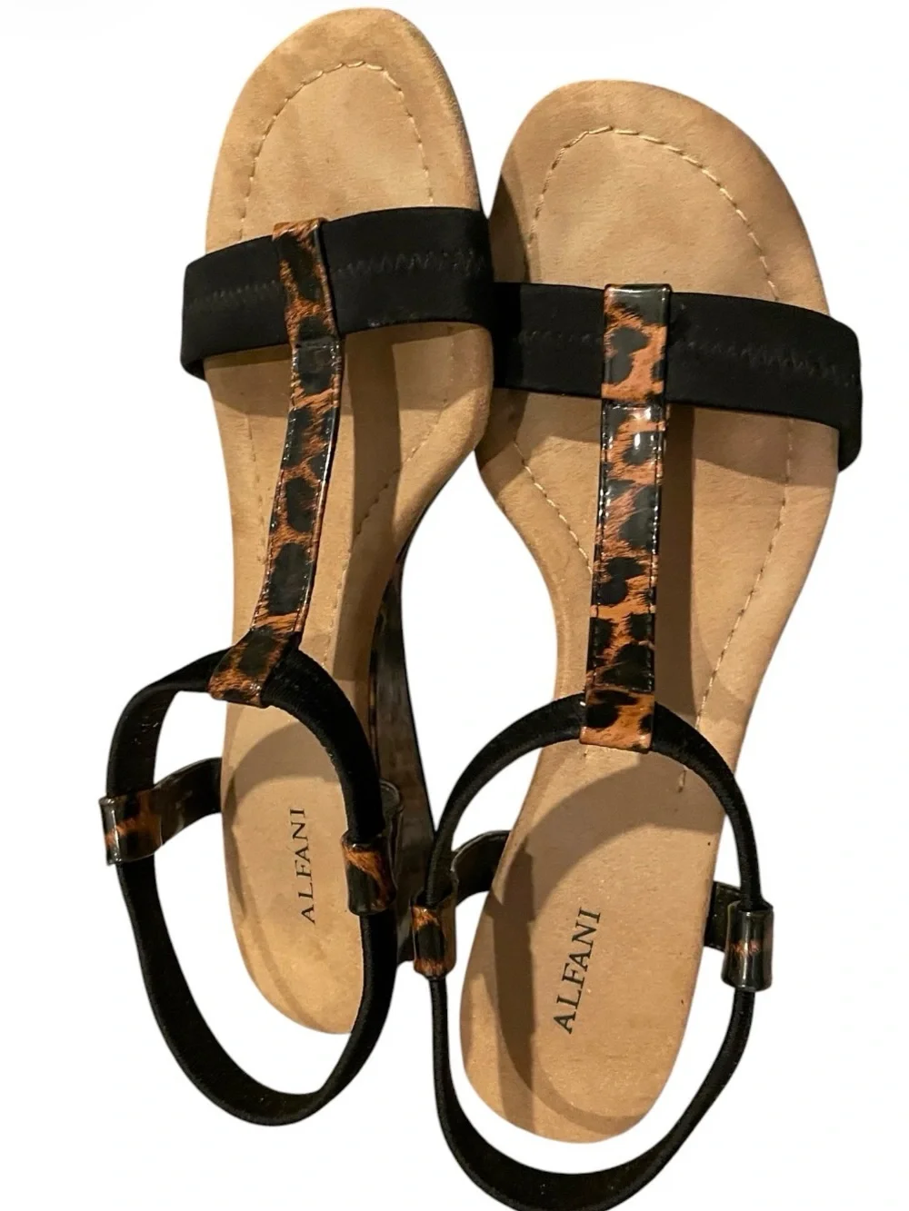 Alfani Black and Leopard-Print T-Strap Sandals